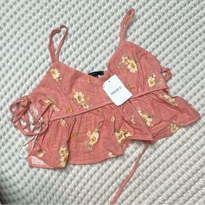 Forever 21 small pink floral side tie crop tank top